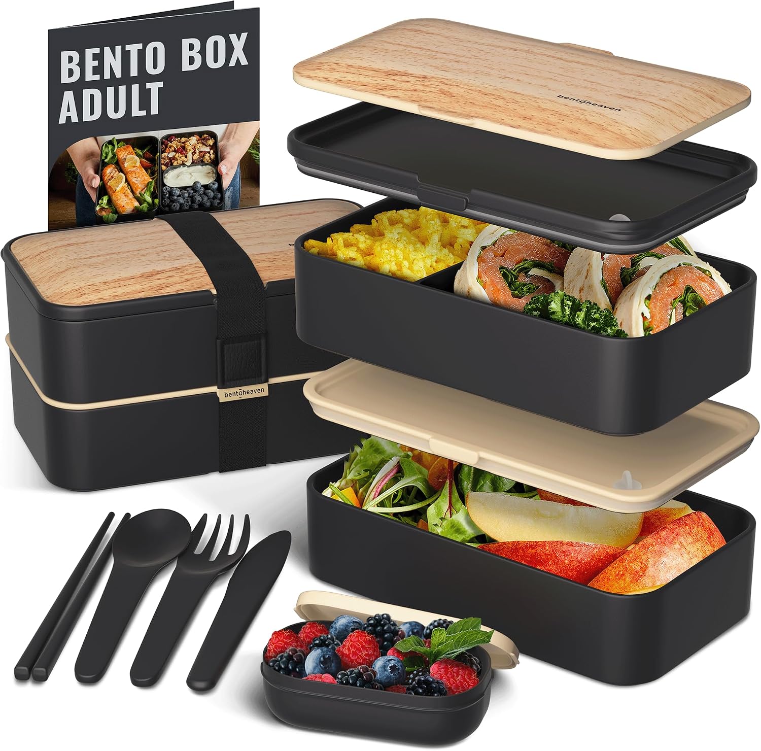 Bento lunch box with compartments for meal prep and snacks